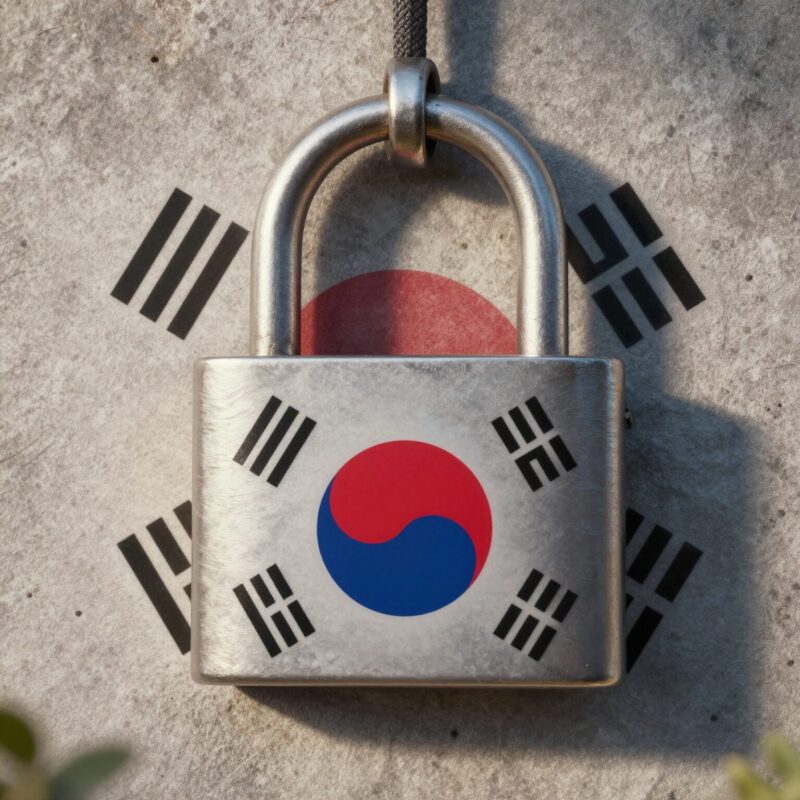 한미 정보 공유 중단 개념도, 미국과 한국 국기를 가린 자물쇠와 중단 표시