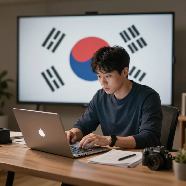 해외에서 노트북으로 한국어 월드컵 중계를 시청하는 모습