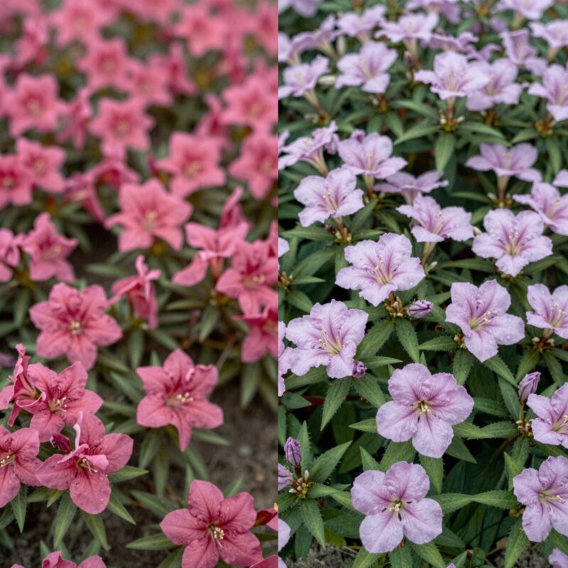 영산홍과 철쭉 차이 쉽게 구분하는 방법 1 영산홍과 철쭉 꽃 비교 사진, 왼쪽은 작고 촘촘한 영산홍, 오른쪽은 크고 듬성듬한 철쭉