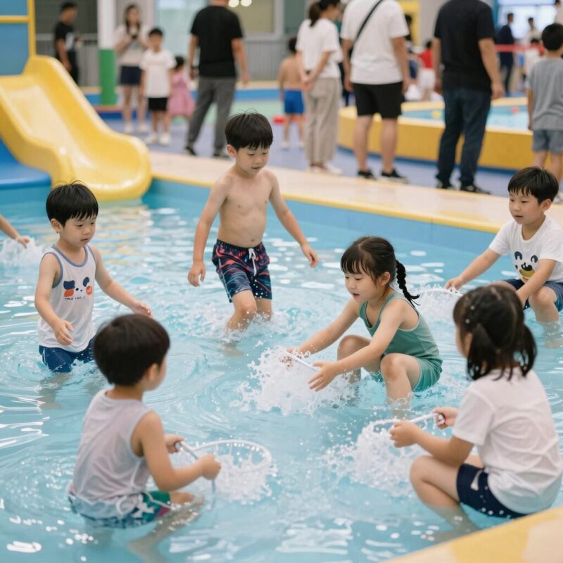 안산국제거리극축제 어린이 물놀이터에서 아이들이 신나게 물장구치는 모습