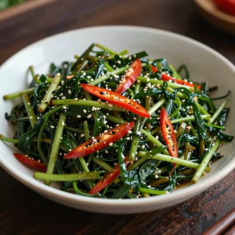 죽순볶음 완성 접시에 담긴 모습, 양념이 골고루 배고 대파 청양고추가 올라간 요리