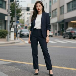 도시적인 배경의 세련된 연예인 카프리팬츠 스타일링 이미지