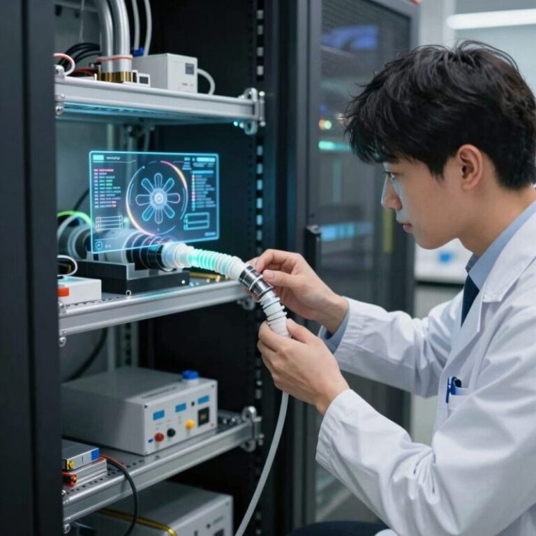 코닝 광섬유 케이블이 AI 데이터센터 랙을 연결하는 모습