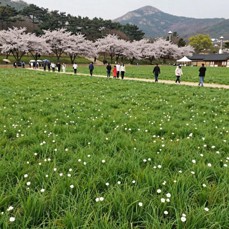 회룡포 봄나들이 축제 청보리밭과 꽃잔디 풍경