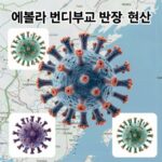 에볼라 번디부교 변종 WHO 비상사태 에볼라 번디부교 변종 확산 현황을 나타낸 지도와 바이러스 구조 일러스트