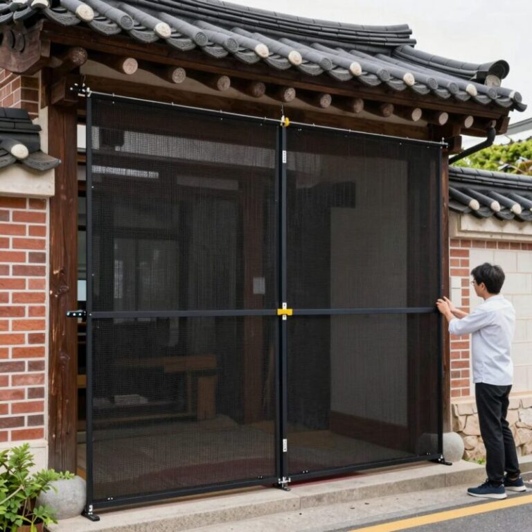 현관 롤방충망과 자석방충망 비교 이미지