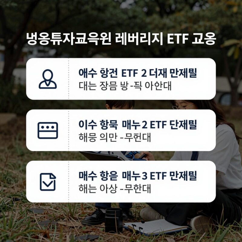 금융투자교육원 ETF 교육 이수 방법 1 금융투자교육원 레버리지 ETF 교육 이수부터 매수까지 단계별 과정을 설명하는 이미지
