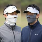 겨울 방한 골프 마스크와 여름 자외선 차단 마스크 나란히 비교한 이미지