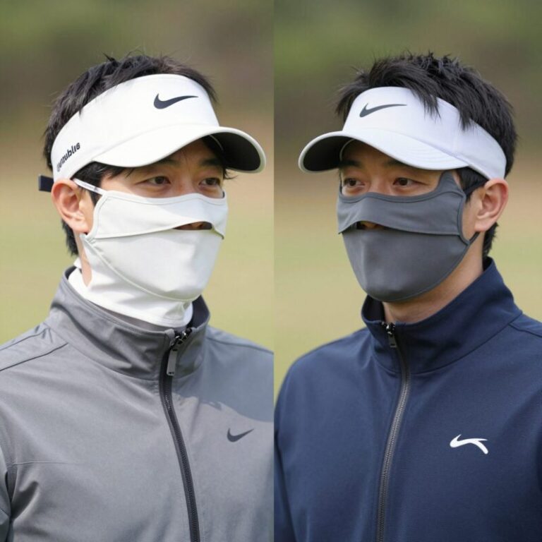 겨울 방한 골프 마스크와 여름 자외선 차단 마스크 나란히 비교한 이미지