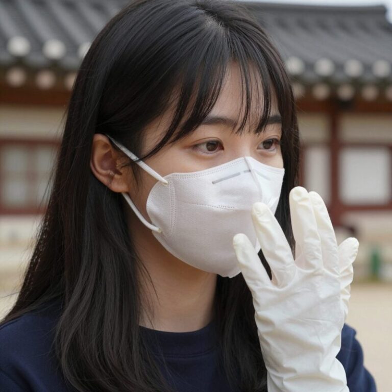한타 바이러스 예방을 위한 마스크와 장갑 착용 이미지