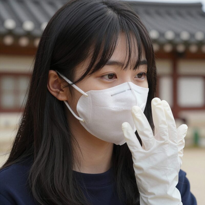 한타 바이러스 예방을 위한 마스크와 장갑 착용 이미지