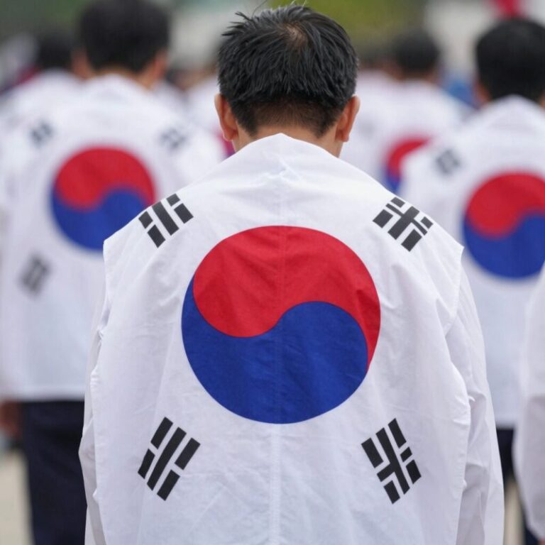6월6일 현충일에 조기 게양된 태극기 모습
