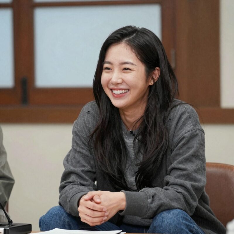 지예은 갑상선암 투병 고백 1 지예은이 유재석 캠프에서 건강 회복 소식을 전하며 웃고 있는 모습