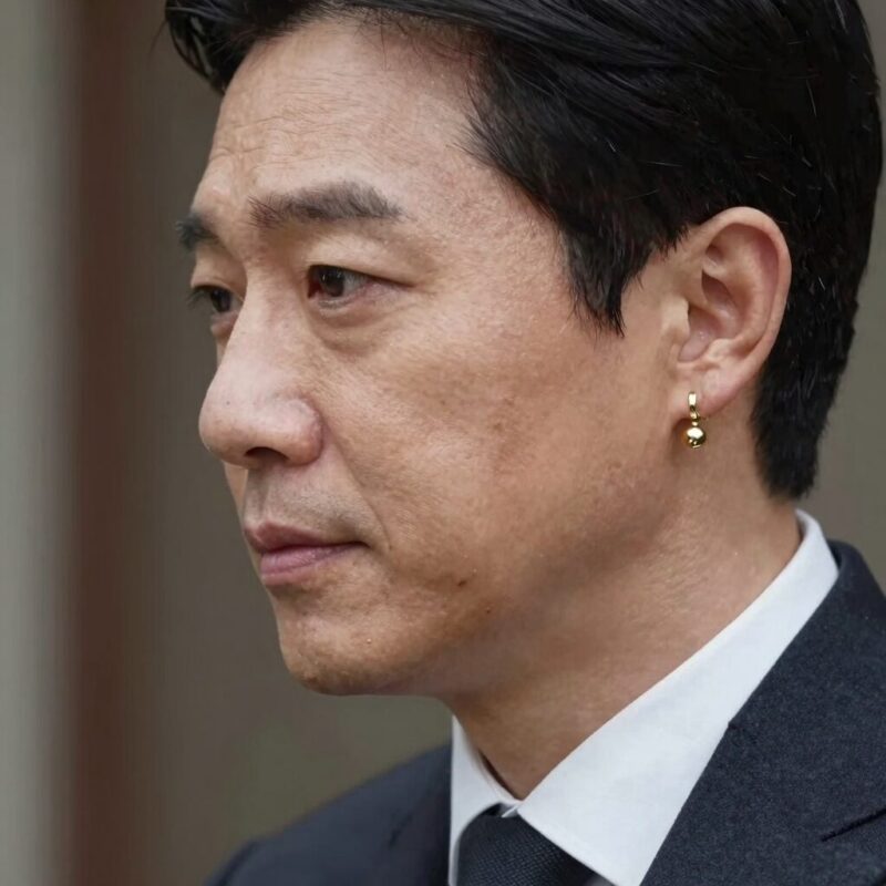 정용진 귀 스타일 포인트 1 정용진 회장이 착용한 골드 이어커프와 진주 드롭 귀걸이 사진