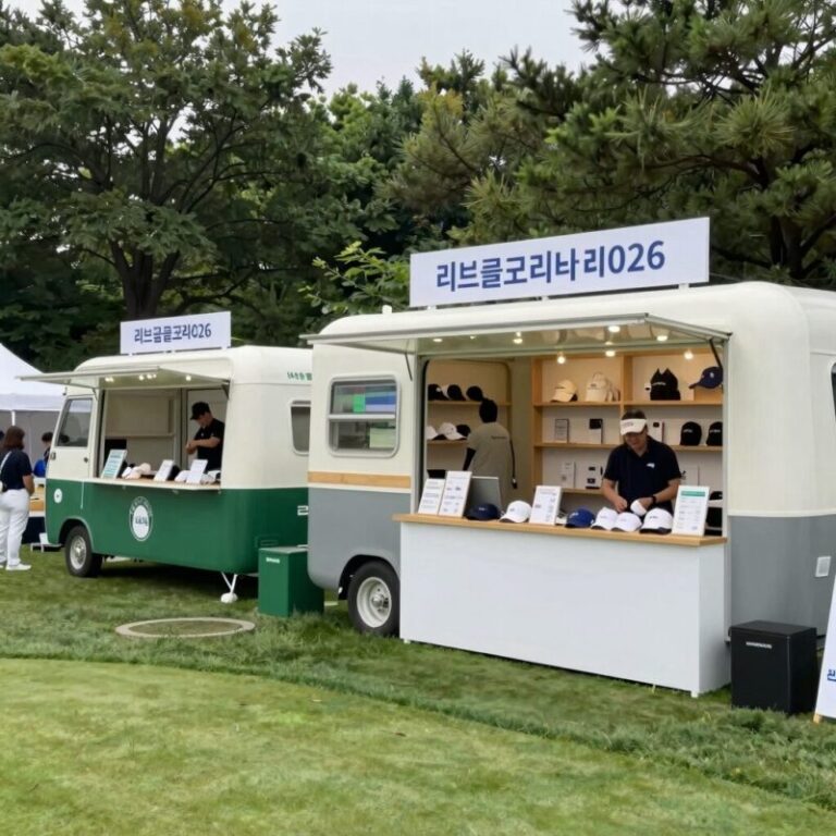 리브골프코리아 2026 부산 팬 빌리지 전경 푸드트럭과 굿즈 숍이 보이는 축제 분위기
