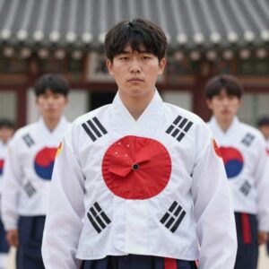 한국 현충일 태극기 조기 게양 예시 사진