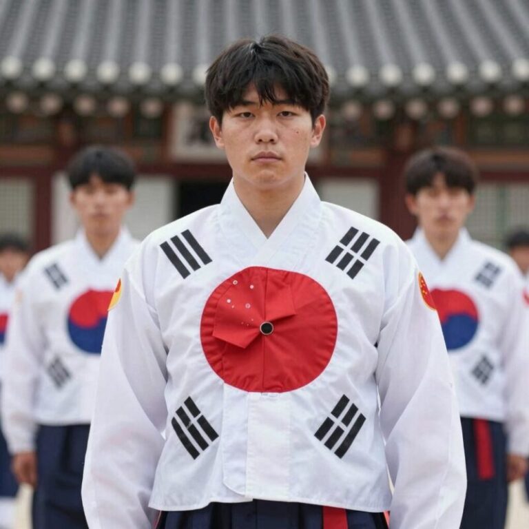 한국 현충일 태극기 조기 게양 예시 사진