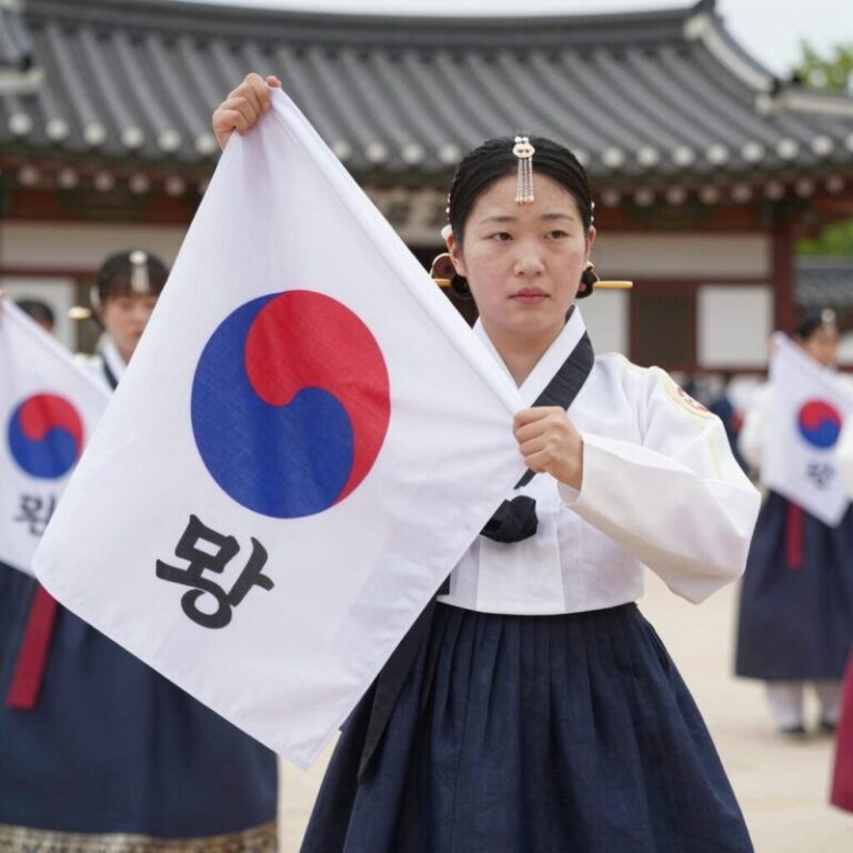 현충일 조기 게양 모습 태극기를 내려서 다는 조기