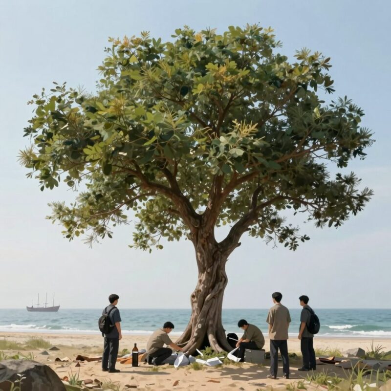 HMM 나무 호가 호르무즈 해협에서 피격당한 후 예인되는 모습의 일러스트레이션