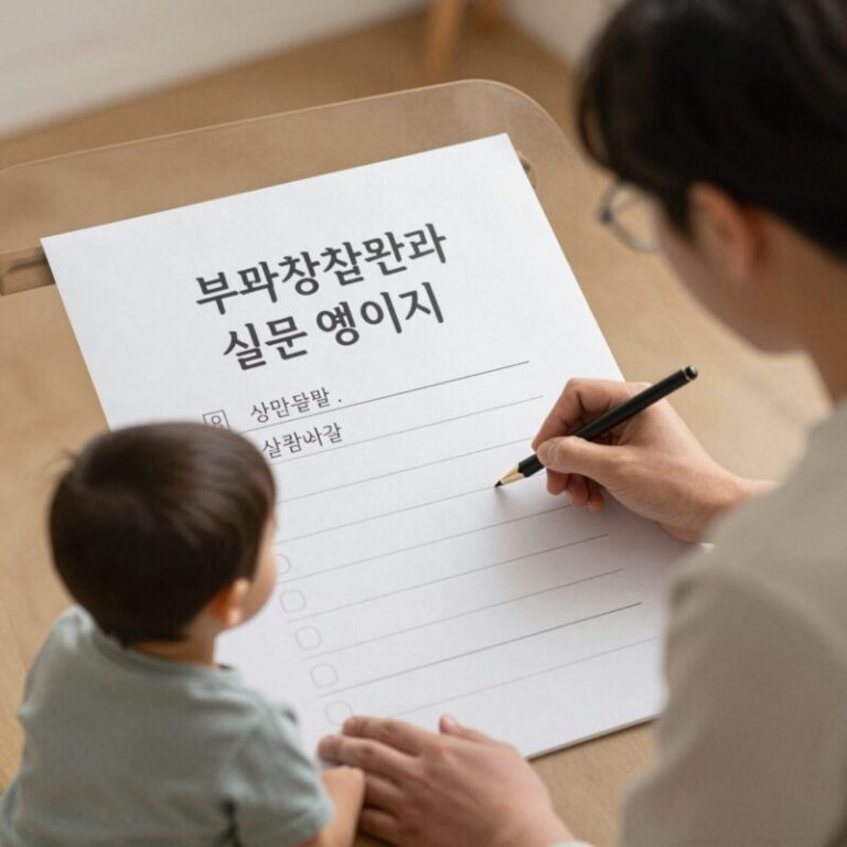 부모상담 설문지 작성 예시 이미지 - 아이의 생활습관과 발달을 기록하는 장면