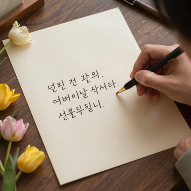 어버이날 편지 내용과 문구를 준비하는 손글씨와 꽃