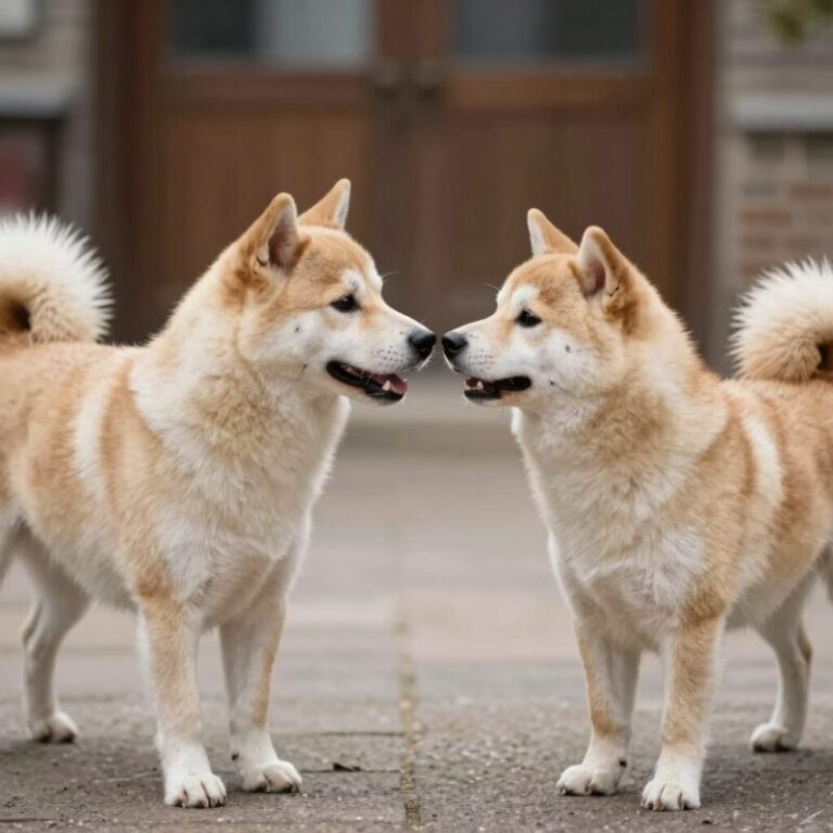 반려견 두 마리가 코를 맞대고 교감하는 모습, 연애 현커를 확인하는 장면