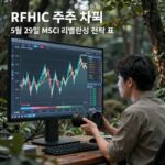 RFHIC 주가 차트와 5월 29일 MSCI 리밸런싱 전략 표시