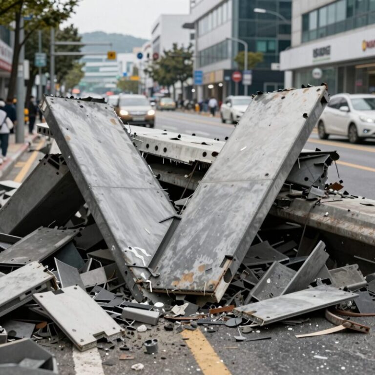 서소문 고가차도 붕괴 현장 전경, V자로 꺾인 상판과 잔해