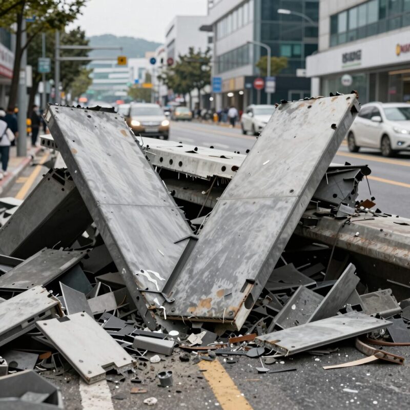 서소문 고가 붕괴 이유와 사망자 전말 정리 1 서소문 고가차도 붕괴 현장 전경, V자로 꺾인 상판과 잔해