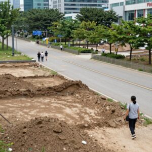 서소문 고가차도 철거 후 조성된 공원 전경, 시민들이 산책하는 모습