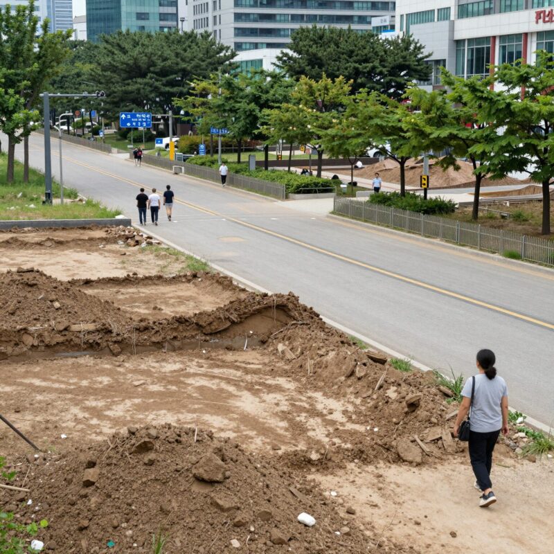 서소문 고가차도 철거 후 조성된 공원 전경, 시민들이 산책하는 모습