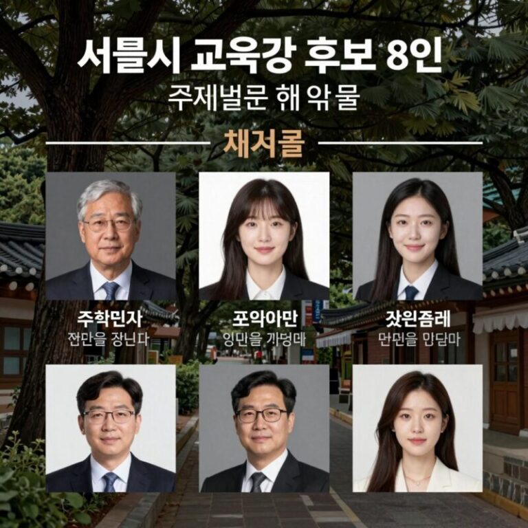 서울시 교육감 후보 8인의 공약을 주제별로 비교한 인포그래픽