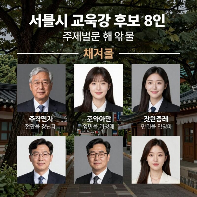 서울교육감 8인 공약 비교 1 서울시 교육감 후보 8인의 공약을 주제별로 비교한 인포그래픽