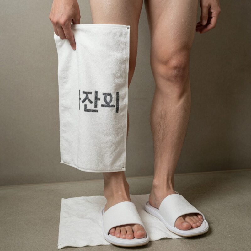 샤워시트 한 장으로 전신과 슬리퍼를 닦는 과정
