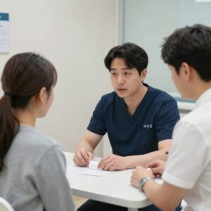 수원센텀병원 여석곤 원장이 환자와 상담하며 진료하는 모습