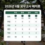 2026년 6월 모의고사 배치표 주요 학과 점수 요약 그래프