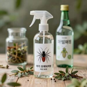 아기 모기퇴치제 천연 계피 스프레이 재료 통계피와 소주 유리병