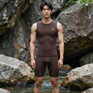 안다르 남성 래쉬가드 세트 다크라군 집업과 모레이브라운 스윔팬츠