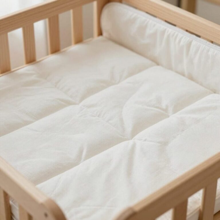 아기침대에 깔린 인견패드 쿨패드 모습