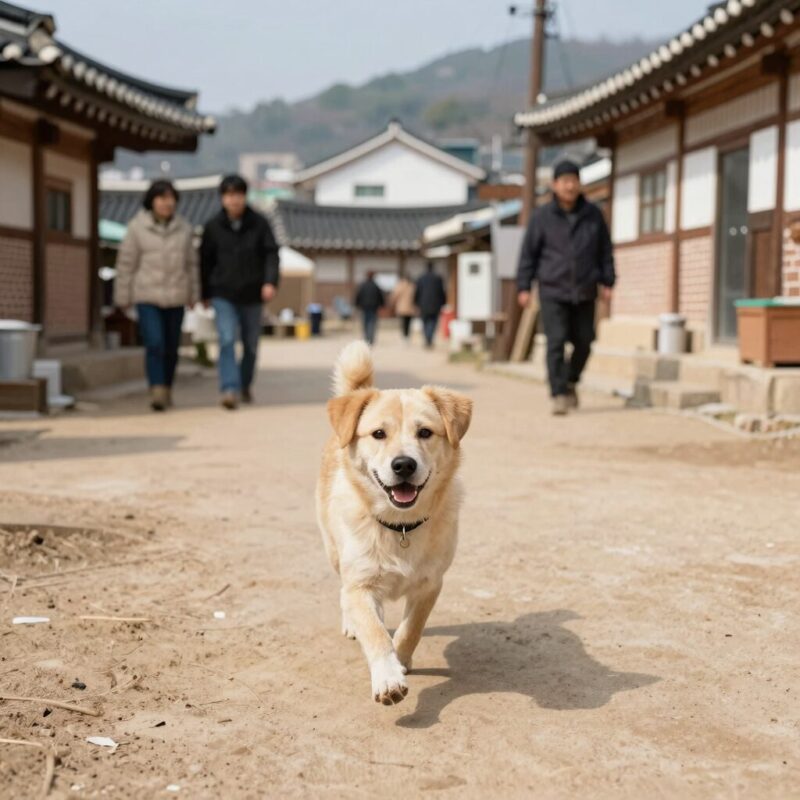 스테이백촌 독채 마당에서 뛰노는 강아지