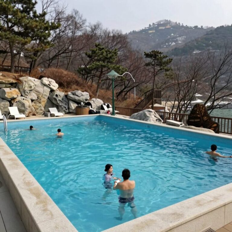겨울 캐리비안베이 유수풀과 온수풀 전경