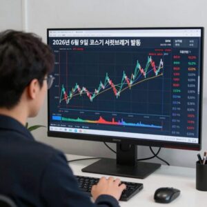 2026년 6월 9일 코스피 서킷브레이커 발동 당시 차트와 뉴스 화면