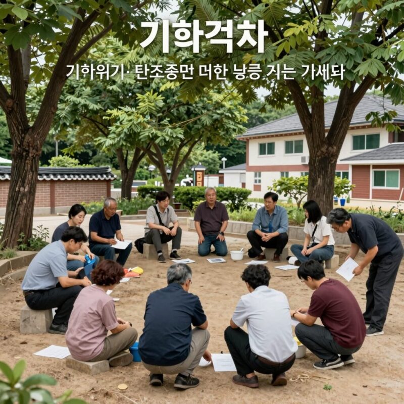 기후격차 개념을 설명하는 그림으로, 취약계층이 기후위기와 탄소중립 전환 과정에서 더 큰 부담을 지는 구조를 시각화