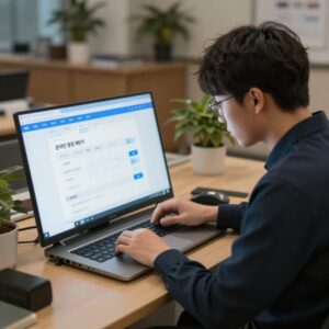 온라인 학점 계산기로 평균 학점을 계산하는 모습