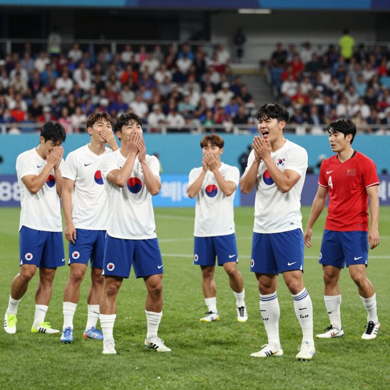 체코 피파랭킹 43위 1 대한민국과 체코의 2026 월드컵 경기 장면. 한국 선수들이 체코를 상대로 승리 후 기뻐하는 모습