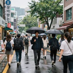 대구 장마철 빗속 동성로 거리 모습