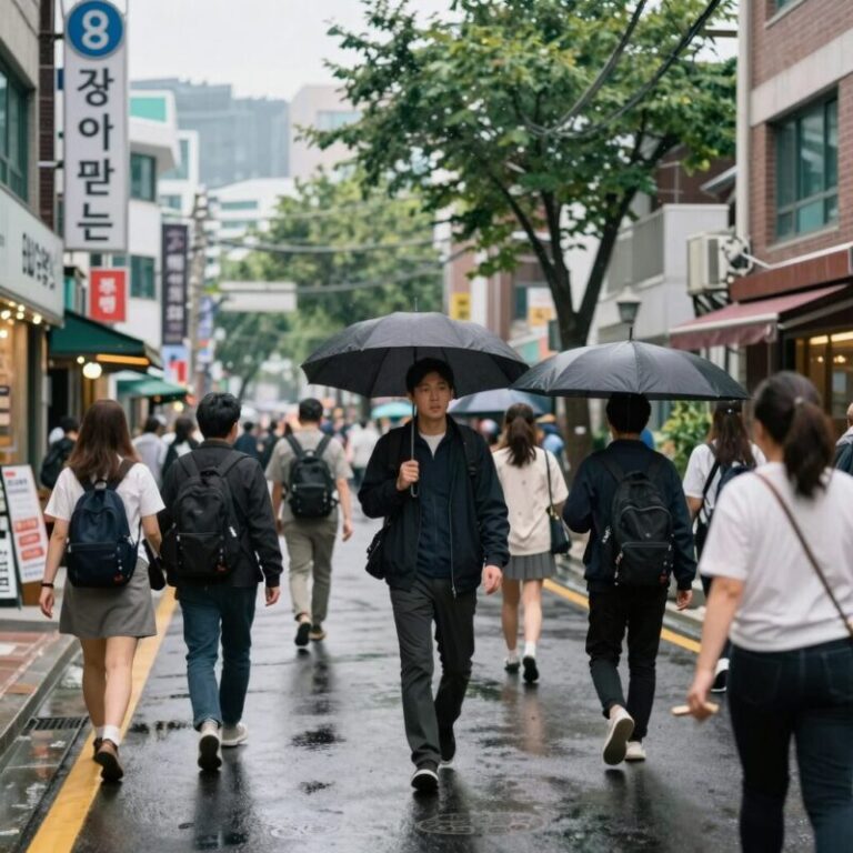 대구 장마철 빗속 동성로 거리 모습