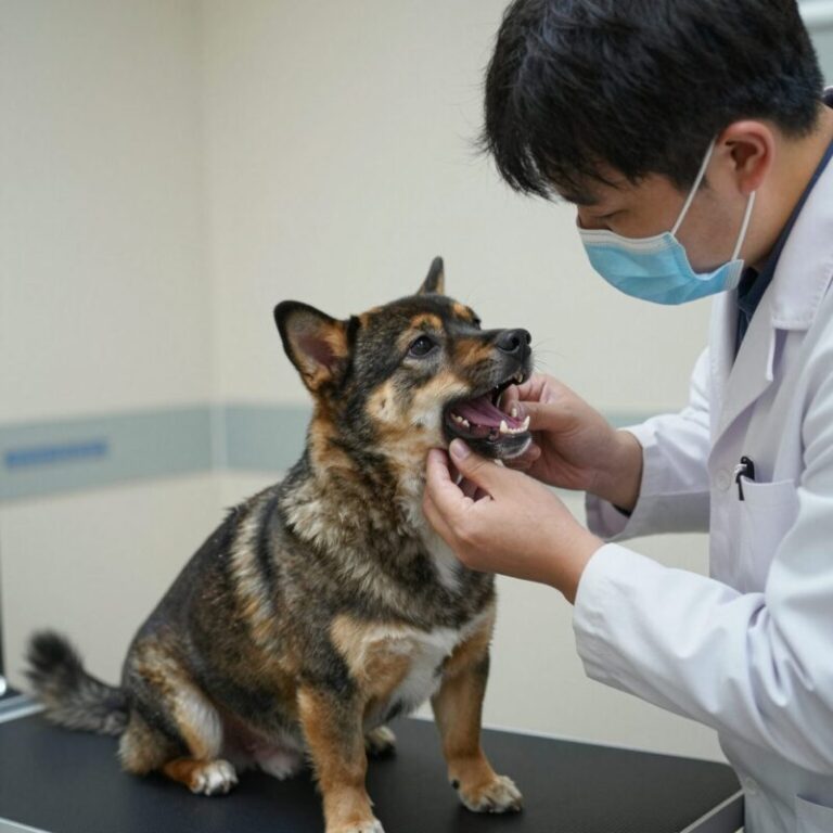 미유펫대구에서 블랙탄포메라니안의 건강검진을 진행하는 모습, 전문의가 강아지의 치아와 피부를 꼼꼼히 확인하고 있다