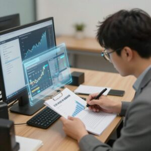 Investor analyzing financial report on disclosure day