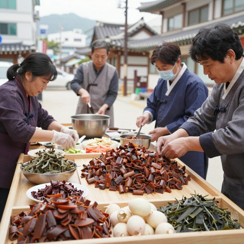 도토리묵사발 만들기 재료 준비 모습